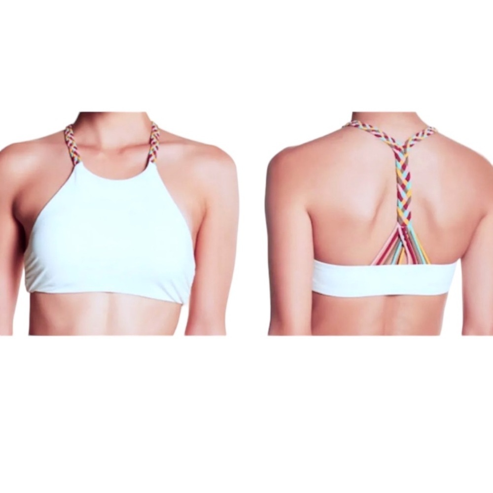 Red Carter Braid Back Bikini Top XSMALL 2 4 Cream Optional Padding High Neck NWT